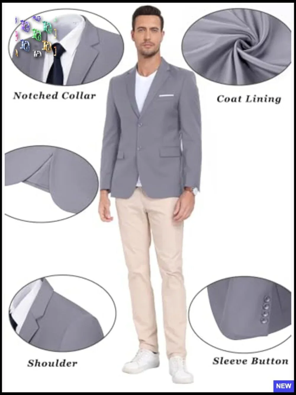 Slim Fit Sport Coat Classic Two Button Blazer for Wedding Prom Business